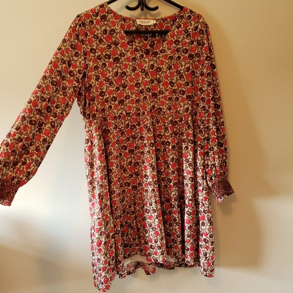Indi & Cold Black/ Red Berry Long Sleeve Mini Dress Viscose Large - Picture 2 of 5